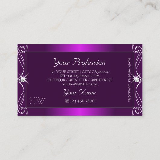 Luxury Verziert Lila Ombre Sparkle Jewels Initials Visitenkarte (Rückseite)