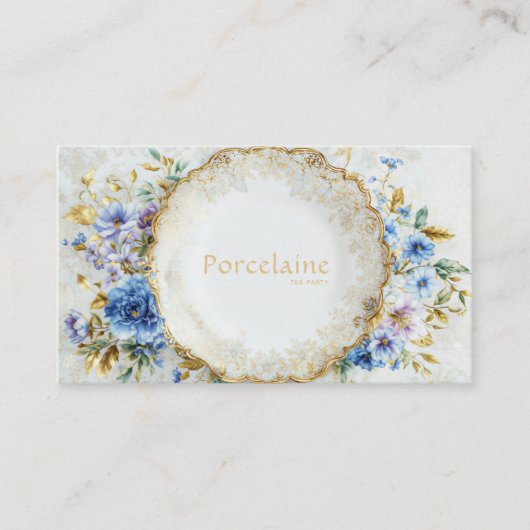 Luxury Victorian Blue Floral Ornate Gold Plate Visitenkarte (Vorderseite)