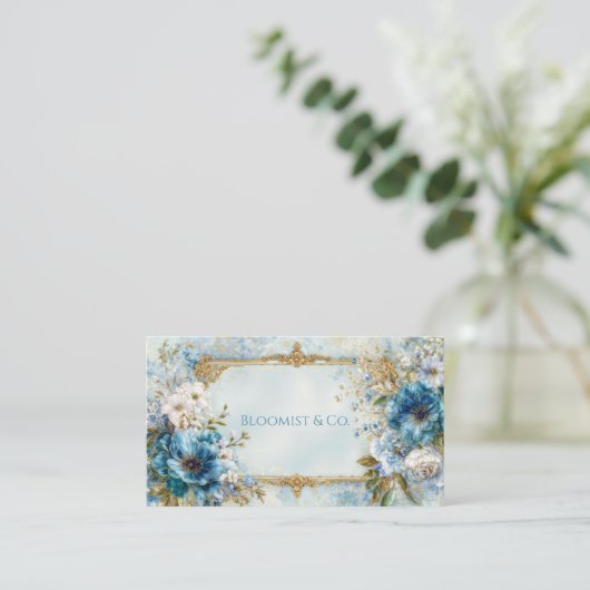 Luxury Victorian Ornate Gold Frame Blue Floral Visitenkarte (Stehend Vorderseite)
