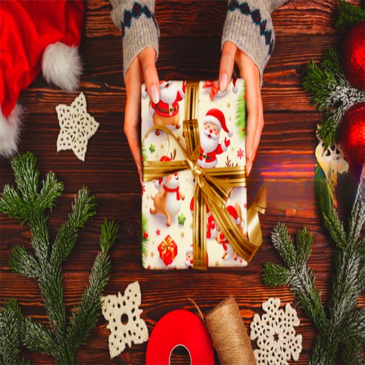 : Luxury Victorian Santa & Reindeer Christmas Wrap Geschenkpapier