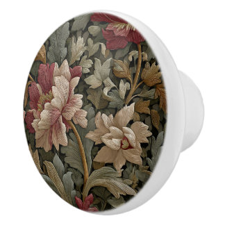 Luxury Vintage British Roses Beige Burgundy Green  Keramikknauf