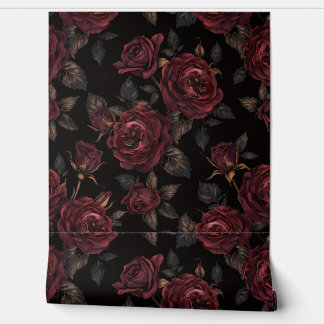 Luxury Vintage Dark Victorian Floral Burgundy Rose Tapete