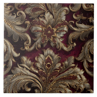Luxury Vintage French Baroque Burgundy Gold Floral Fliese