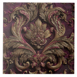Luxury Vintage French Baroque Burgundy Gold Floral Fliese