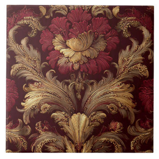 Luxury Vintage French Baroque Burgundy Gold Floral Fliese
