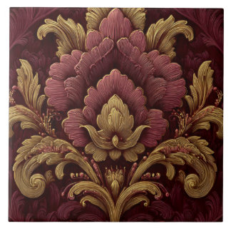 Luxury Vintage French Baroque Burgundy Gold Floral Fliese