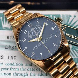  Luxury Vintage  Monogram Initials Navy Blue Armbanduhr