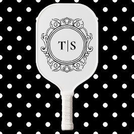 Luxury Vintage Ornate White Monogram Initial Pickleball Schläger