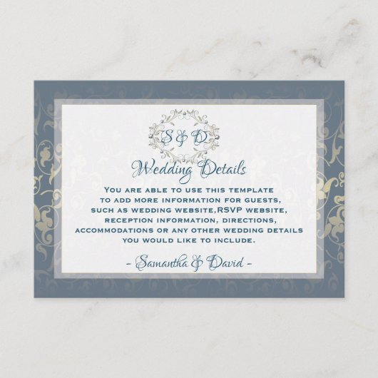 Luxury Vintage Wedding Empfang Details Card Begleitkarte (Vorderseite)