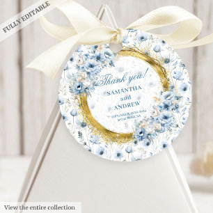 Luxury Watercolor Boho Dusty Blue Gold Wedding Geschenkanhänger