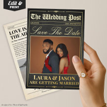 Luxury Wedding Newspaper Save the Date Foil Invita