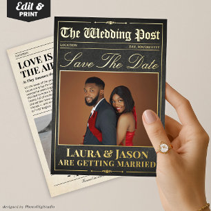 Luxury Wedding Newspaper Save the Date Foil Invita Folieneinladung