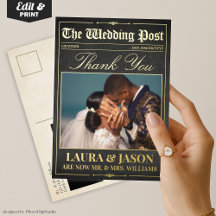 Luxury Wedding Newspapier Vielen Dank Card Gold Fo