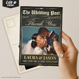 Luxury Wedding Newspapier Vielen Dank Card Gold Fo Folieneinladung