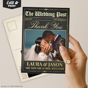 Luxury Wedding Newspapier Vielen Dank Card Gold Fo Folieneinladung