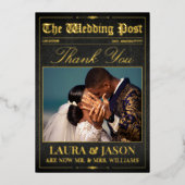 Luxury Wedding Newspapier Vielen Dank Card Gold Fo Folieneinladung (Vorderseite)