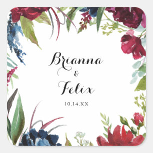 Luxury Whimsical Boho Floral Wedding Umschlag Aufk Quadratischer Aufkleber