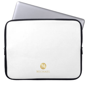 Luxury White and Gold Personalized Monogram Laptopschutzhülle