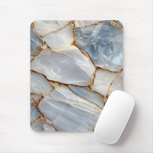 Luxury White Blue Marble & Gold Veins Agate Stone Mousepad (Mit Mouse)