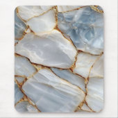 Luxury White Blue Marble & Gold Veins Agate Stone Mousepad (Vorne)