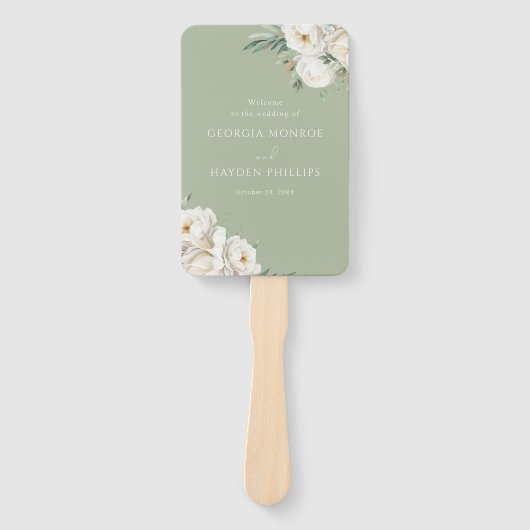 Luxury White Floral Premium Sage Wedding Program Fächer (Vorderseite)