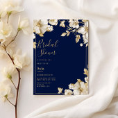 Luxury white gold floral navy blue Bridal Shower Einladung