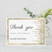 Luxury white gold glitter drips Thank You Einladung (Stehend Vorderseite)
