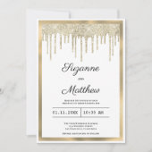 Luxury white gold glitter drips wedding einladung (Vorderseite)