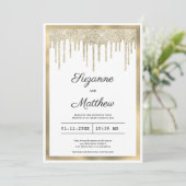 Luxury white gold glitter drips wedding einladung (Stehend Vorderseite)