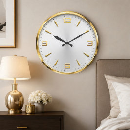Luxury White & Gold Minimalist Modern Gold Accent  Große Wanduhr