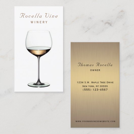 Luxury White Gold Wine Glass Vineyard Winery Visitenkarte (Vorne/Hinten)