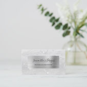 Luxury White Marble Agate Glam Silver Foil Visitenkarte (Stehend Vorderseite)
