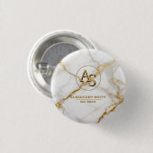 Luxury White Marble Gold Monogram Real Estate Button (Vorne & Hinten)