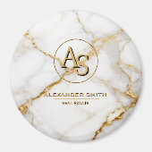 Luxury White Marble Gold Monogram Real Estate Magnet (Vorne)