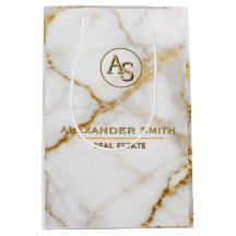 Luxury White Marble Gold Monogram Real Estate 