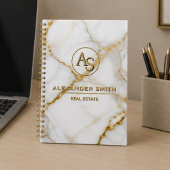 Luxury White Marble Gold Monogram Real Estate Planer