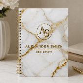 Luxury White Marble Gold Monogram Real Estate Planer