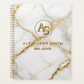 Luxury White Marble Gold Monogram Real Estate Planer (Vorderseite)