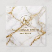 Luxury White Marble Gold Monogram Real Estate  Terminkarte (Vorderseite)