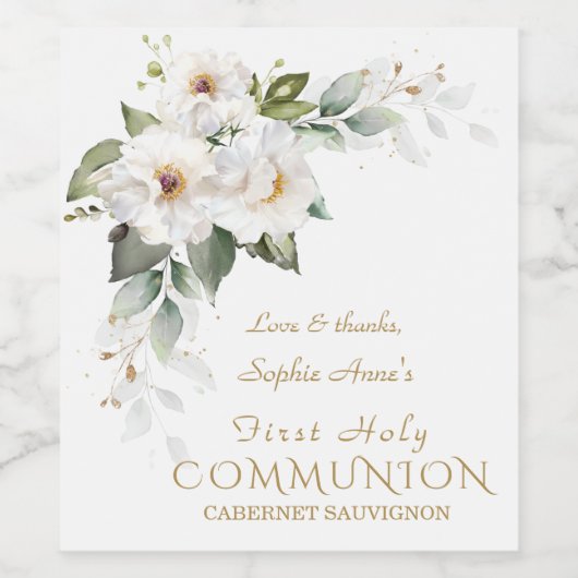 Luxury White Wild Rose Erste Heilige Kommune Weinetikett (Einzelnes Label)