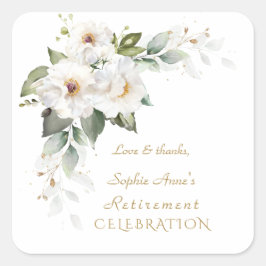 Luxury White Wild Rose Rentirement Celebration Quadratischer Aufkleber