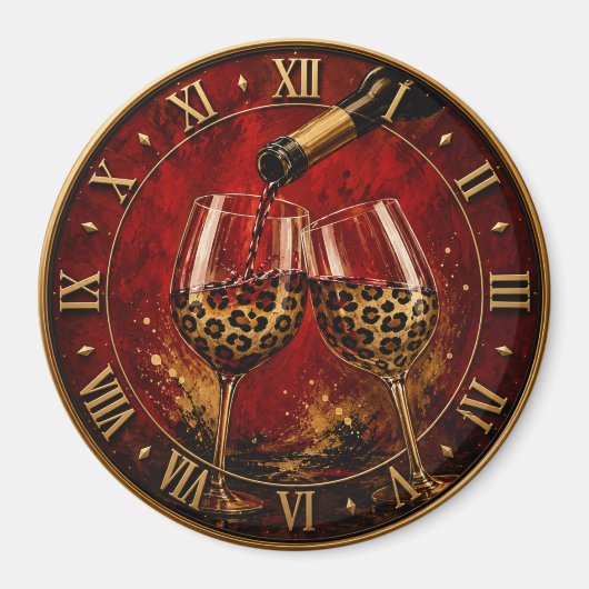 Luxury Wine Glasses & Gold Leopard Print Magnet (Vorne)