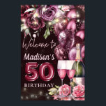 Luxury Wine Magenta 50th Birthday Welcome Sign Poster<br><div class="desc">Luxus Magenta Wein Erwachsene Geburtstag Design. Die passenden Produkte finden Sie in der Magenta Wein Adult Birthday Kollektion.</div>