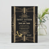 Luxus 20's Great Gold Art Deco SWEET 16 Einladung (Stehend Vorderseite)