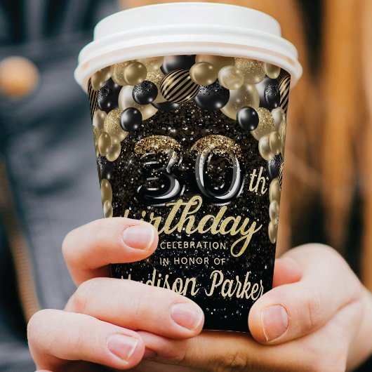 Luxus 30. Geburtstag Schwarzes Gold Personalisiert Pappbecher