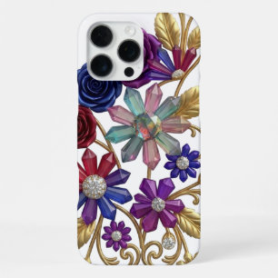 Luxus-3D-Gold-Blumen-ClipArt - Royaler Kristall iPhone 16 Pro Max Hülle
