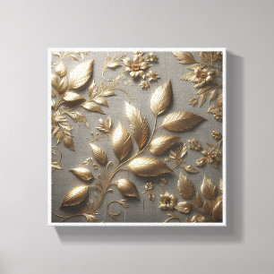 Luxus-3D-Gold-Blumenrelief - Elegantes Metallische Leinwanddruck