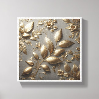 Luxus-3D-Gold-Blumenrelief - Elegantes Metallische Leinwanddruck