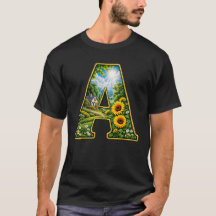 Luxus 3D Gold Buchstabe A Sonnenblume Cottage T-Sh