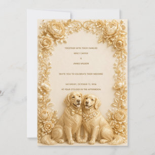 Luxus 3D Gold Golden Retriever Hochzeits-Einladung Einladung